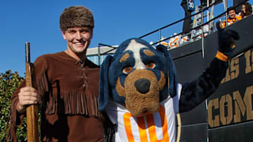 NASHVILLE, TN - NOVEMBER 24: Mascots Davey Crockett and Smokey of the Tennessee Volunteers pose for a photo prior to a 38-13 loss to Vanderbilt at Vanderbilt Stadium on November 24, 2018 in Nashville, Tennessee. (Photo by Frederick Breedon/Getty Images)