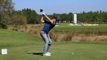 BRADENTON, FLORIDA - FEBRUARY 26: Carlos Ortiz of Mexico plays his shot from the 12th tee during the second round of World Golf Championships-Workday Championship at The Concession on February 26, 2021 in Bradenton, Florida. (Photo by Sam Greenwood/Getty Images)