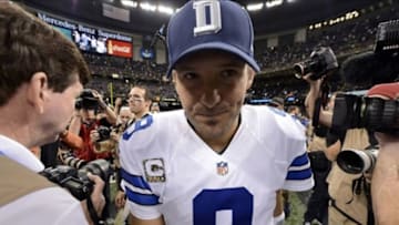 Nov 10, 2013; New Orleans, LA, USA; Dallas Cowboys quarterback Tony Romo (9) walks to the locker room following their 49-17 loss to the New Orleans Saints at Mercedes-Benz Superdome. Mandatory Credit: John David Mercer-USA TODAY Sports
