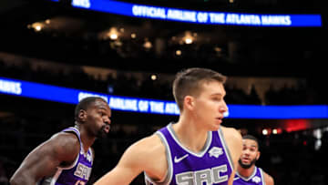 ATLANTA, GA - NOVEMBER 8: Bogdan Bogdanovic #8 of the Sacramento Kings controls the ball during the third quarter of a game against the Atlanta Hawks at State Farm Arena on November 8, 2019 in Atlanta, Georgia. NOTE TO USER: User expressly acknowledges and agrees that, by downloading and or using this photograph, User is consenting to the terms and conditions of the Getty Images License Agreement. (Photo by Carmen Mandato/Getty Images)