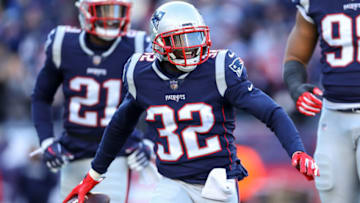 FOXBOROUGH, MASSACHUSETTS - DECEMBER 30: Devin McCourty #32 of the New England Patriots reacts after recovering a fumble during the second quarter of a game against the New York Jets at Gillette Stadium on December 30, 2018 in Foxborough, Massachusetts. (Photo by Maddie Meyer/Getty Images)