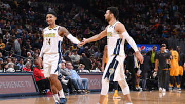 DENVER, CO - DECEMBER 26: The Denver Nuggets celebrate during the game against the Utah Jazz on December 26, 2017 at the Pepsi Center in Denver, Colorado. NOTE TO USER: User expressly acknowledges and agrees that, by downloading and/or using this photograph, user is consenting to the terms and conditions of the Getty Images License Agreement. Mandatory Copyright Notice: Copyright 2017 NBAE (Photo by Bart Young/NBAE via Getty Images)