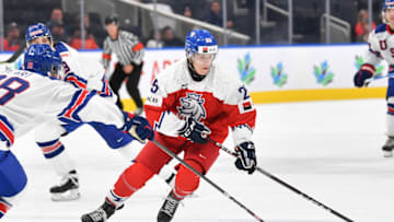 EDMONTON, AB - AUGUST 17: Jiri Kulich #25 of Czechia skates during the game against United States in the IIHF World Junior Championship on August 17, 2022 at Rogers Place in Edmonton, Alberta, Canada (Photo by Andy Devlin/ Getty Images)