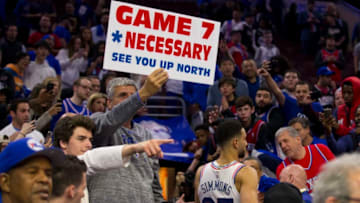PHILADELPHIA, PA - MAY 09: Ben Simmons #25 of the Philadelphia 76ers walks to the locker room as a fan holds up a sign after Game Six of the Eastern Conference Semifinals against the Toronto Raptors at the Wells Fargo Center on May 9, 2019 in Philadelphia, Pennsylvania. The 76ers defeated the Raptors 112-101. NOTE TO USER: User expressly acknowledges and agrees that, by downloading and or using this photograph, User is consenting to the terms and conditions of the Getty Images License Agreement. (Photo by Mitchell Leff/Getty Images)