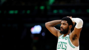 BOSTON, MASSACHUSETTS - MAY 03: Kyrie Irving #11 of the Boston Celtics reacts during the second half of Game 3 of the Eastern Conference Semifinals against the Milwaukee Bucks during the 2019 NBA Playoffs at TD Garden on May 03, 2019 in Boston, Massachusetts. The Bucks defeat the Celtics 123 - 116. (Photo by Maddie Meyer/Getty Images)