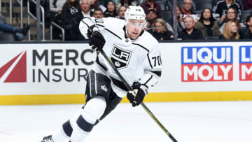 LOS ANGELES, CA - NOVEMBER 6: Tanner Pearson #70 of the Los Angeles Kings skates during the third period of the game against the Anaheim Ducks at STAPLES Center on November 6, 2018 in Los Angeles, California. (Photo by Juan Ocampo/NHLI via Getty Images)