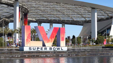 INGLEWOOD, CALIFORNIA - FEBRUARY 13: An exterior view of at SoFi Stadium during Super Bowl LVI on February 13, 2022 in Inglewood, California. The Los Angeles Rams defeated the Cincinnati Bengals 23-20. (Photo by Katelyn Mulcahy/Getty Images)