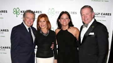 NEW YORK, NY - APRIL 23: TV personality Regis Philbin, Joy Philbin, Paqui Kelly and Notre Dame University Head Football Coach, Brian Kelly attend the 2014 Kelly Cares Foundation's Irish Eyes Gala at Sheraton Times Square on April 23, 2014 in New York City. (Photo by Paul Zimmerman/Getty Images)