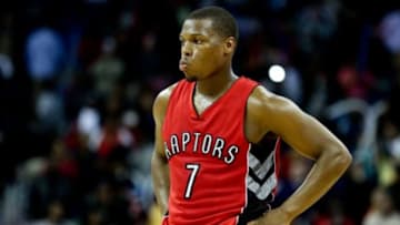Feb 23, 2015; New Orleans, LA, USA; Toronto Raptors guard Kyle Lowry (7) reacts against the New Orleans Pelicans during the fourth quarter of a game at the Smoothie King Center. The Pelicans defeated the Raptors 100-97. Mandatory Credit: Derick E. Hingle-USA TODAY Sports