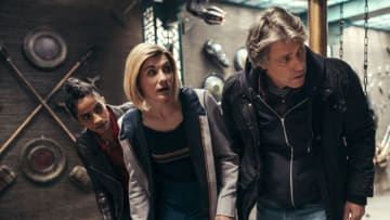 The Doctor (JODIE WHITTAKER), Yasmin Khan (MANDIP GILL), Dan (John Bishop) - Doctor Who _ Season 13 - Photo Credit: James Pardon/BBC Studios/BBC America