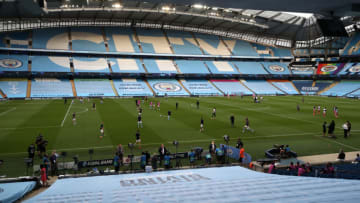 MANCHESTER, ENGLAND - AUGUST 07: General view inside the empty stadium prior to the UEFA Champions League round of 16 second leg match between Manchester City and Real Madrid at Etihad Stadium on August 07, 2020 in Manchester, England. (Photo by Nick Potts/Pool via Getty Images)