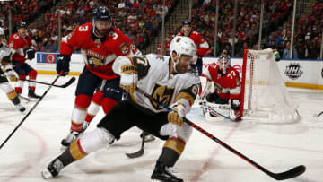 SUNRISE, FL - FEBRUARY 6: Max Pacioretty #67 of the Vegas Golden Knights skates for possession against Keith Yandle #3 of the Florida Panthers at the BB&T Center on February 6, 2020 in Sunrise, Florida. (Photo by Eliot J. Schechter/NHLI via Getty Images)