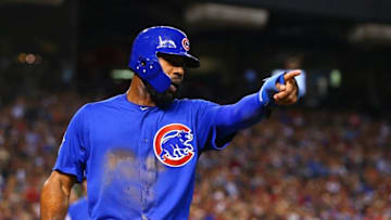 Apr 10, 2016; Phoenix, AZ, USA; Chicago Cubs outfielder Jason Heyward reacts as he celebrates after scoring in the seventh inning against the Arizona Diamondbacks at Chase Field. Mandatory Credit: Mark J. Rebilas-USA TODAY Sports