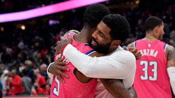 Will Barton of the Washington Wizards and Kyrie Irving of the Brooklyn Nets (Photo by Jess Rapfogel/Getty Images)