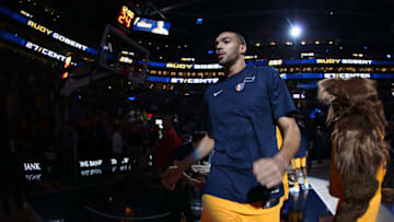 SALT LAKE CITY, UT - JANUARY 20: Rudy Gobert #27 of the Utah Jazz makes his entrance before the game against the LA Clippers on January 20, 2018 at Vivint Smart Home Arena in Salt Lake City, Utah. Copyright 2018 NBAE (Photo by Melissa Majchrzak/NBAE via Getty Images)