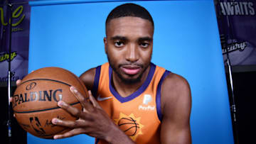 PHOENIX, AZ - SEPTEMBER 30: Mikal Bridges #25 of the Phoenix Suns poses for a portrait during media day on September 30, 2019 at Talking Stick Resort Arena in Phoenix, Arizona. NOTE TO USER: User expressly acknowledges and agrees that, by downloading and or using this Photograph, user is consenting to the terms and conditions of the Getty Images License Agreement. Mandatory Copyright Notice: Copyright 2019 NBAE (Photo by Michael Gonzales NBAE via Getty Images)
