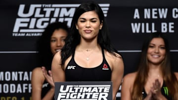 LAS VEGAS, NV - NOVEMBER 30: Rachel Ostovich poses on the scale during the TUF Finale weigh-in inside Park Theater on November 30, 2017 in Las Vegas, Nevada. (Photo by Jeff Bottari/Zuffa LLC/Zuffa LLC via Getty Images)