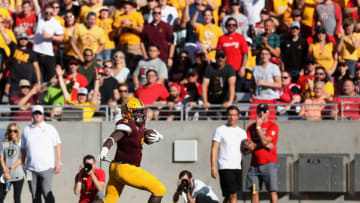 TEMPE, AZ - NOVEMBER 03: Running back Eno Benjamin #3 of the Arizona State Sun Devils rushes the football against the Utah Utes during the second half of the college football game at Sun Devil Stadium on November 3, 2018 in Tempe, Arizona. The Sun Devils defeated the 38-20. (Photo by Christian Petersen/Getty Images)