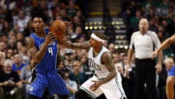 Jan 29, 2016; Boston, MA, USA; Orlando Magic guard Elfrid Payton (L) steals the ball from Boston Celtics guard Isaiah Thomas (R) during the first half at TD Garden. Mandatory Credit: Mark L. Baer-USA TODAY Sports