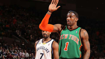 NEW YORK, NY - MARCH 17: Amare Stoudemire #1 of the New York Knicks reacts to a play during a game against the Memphis Grizzlies on March 17, 2011 at Madison Square Garden in New York City. NOTE TO USER: User expressly acknowledges and agrees that, by downloading and or using this photograph, User is consenting to the terms and conditions of the Getty Images License Agreement. Mandatory Copyright Notice: Copyright 2011 NBAE (Photo by Nathaniel S. Butler/NBAE via Getty Images)