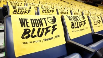 MEMPHIS, TN - APRIL 27: Rally towels decorate the seats at the FedExForum prior to Game Six of the Western Conference Quarterfinals of the 2017 NBA Playoffs between the Memphis Grizzlies and the San Antonio Spurs on April 27, 2017 in Memphis, Tennessee. NOTE TO USER: User expressly acknowledges and agrees that, by downloading and or using this photograph, User is consenting to the terms and conditions of the Getty Images License Agreement. (Photo by Frederick Breedon/Getty Images)
