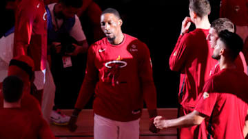 Jun 9, 2023; Miami, Florida, USA; Miami Heat center Bam Adebayo (13) is introduced before game four of the 2023 NBA Finals against the Denver Nuggets at Kaseya Center. Mandatory Credit: Rich Storry-USA TODAY Sports