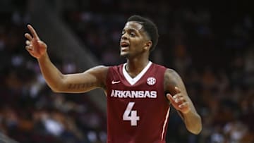 Dec 17, 2016; Houston, TX, USA; Arkansas Razorbacks guard Daryl Macon (4) reacts after a play during the second half against the Texas Longhorns at Toyota Center. Mandatory Credit: Troy Taormina-USA TODAY Sports