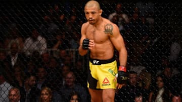 LAS VEGAS, NV - JULY 09: Jose Aldo of Brazil prepares to face Frankie Edgar in their UFC interim featherweight championship bout during the UFC 200 event on July 9, 2016 at T-Mobile Arena in Las Vegas, Nevada. (Photo by Josh Hedges/Zuffa LLC/Zuffa LLC via Getty Images)
