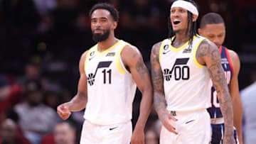 Michael Conley and Jordan Clarkson of the Utah Jazz (Photo by Carmen Mandato/Getty Images)