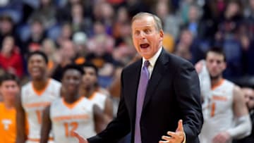 Dec 18, 2016; Knoxville, TN, USA; Tennessee Volunteers head coach Rick Barnes yells during the second half of the Battle on Broadway against the Gonzaga Bulldogs at Bridgestone Arena. Gonzaga won 86-76. Mandatory Credit: Jim Brown-USA TODAY Sports