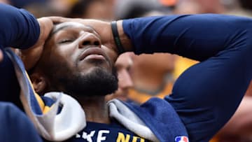 SALT LAKE CITY, UT - MAY 06: Jae Crowder #99 of the Utah Jazz reacts on the bench as the Houston Rockets beat the Jazz 100-87 in Game Four of Round Two of the 2018 NBA Playoffs at Vivint Smart Home Arena on May 6, 2018 in Salt Lake City, Utah. NOTE TO USER: User expressly acknowledges and agrees that, by downloading and or using this photograph, User is consenting to the terms and conditions of the Getty Images License Agreement. (Photo by Gene Sweeney Jr./Getty Images)