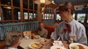 A waitress serves customers at the Bob Evans Farm Restaurant off of Interstate Rt 66 near Manassas, VA. (Photo by © Wally McNamee/CORBIS/Corbis via Getty Images)