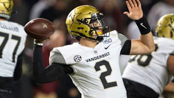 COLUMBIA, SC - NOVEMBER 2: Quarterback Deuce Wallace #2 of the Vanderbilt Commodores looks to throw a pass during the fourth quarter of their game against the South Carolina Gamecocks at Williams-Brice Stadium on November 2, 2019 in Columbia, South Carolina. (Photo by Michael Chang/Getty Images)