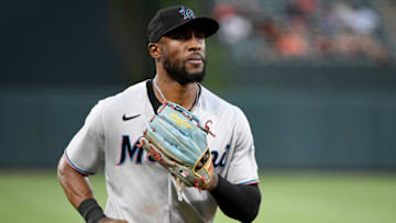 BALTIMORE, MARYLAND - JULY 27: Starling Marte #6 of the Miami Marlins runs off the field after an inning against the Baltimore Orioles at Oriole Park at Camden Yards on July 27, 2021 in Baltimore, Maryland. (Photo by Will Newton/Getty Images)
