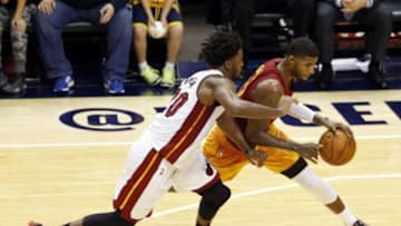 Nov 6, 2015; Indianapolis, IN, USA; Indiana Pacers forward Paul George (13) drives to the basket against Miami Heat forward Justise Winslow (20) at Bankers Life Fieldhouse. Indiana defeats Miami 90-87. Mandatory Credit: Brian Spurlock-USA TODAY Sports