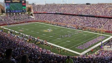 Sep 14, 2014; Minneapolis, MN, USA; A general view during the first quarter between the Minnesota Vikings and New England Patriots at TCF Bank Stadium. The Patriots defeated the Vikings 30-7. Mandatory Credit: Brace Hemmelgarn-USA TODAY Sports