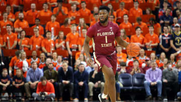 CHARLOTTESVILLE, VA - JANUARY 28: RaiQuan Gray #1 of the the Florida State Seminoles dribbles in the first half during a game against the Virginia Cavaliers at John Paul Jones Arena on January 28, 2020 in Charlottesville, Virginia. (Photo by Ryan M. Kelly/Getty Images)