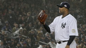 NEW YORK - OCTOBER 28: Starting pitcher C.C. Sabathia #52 of the New York Yankees gets set to throw a pitch against the Philadelphia Phillies in Game One of the 2009 MLB World Series at Yankee Stadium on October 28, 2009 in the Bronx borough of New York City. (Photo by Jim McIsaac/Getty Images)