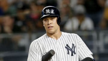 NEW YORK, NY - SEPTEMBER 18: Aaron Judge #99 of the New York Yankees walks up to bat for the first time since being out with a wrist injury in an MLB baseball game against the Boston Red Sox on September 18, 2018 at Yankee Stadium in the Bronx borough of New York City. Yankees won 3-2. (Photo by Paul Bereswill/Getty Images)