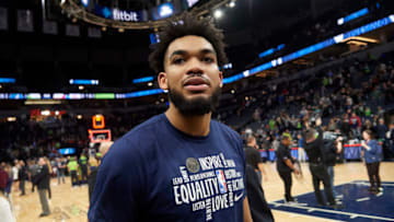 Karl-Anthony Towns of the Minnesota Timberwolves. (Photo by Hannah Foslien/Getty Images)
