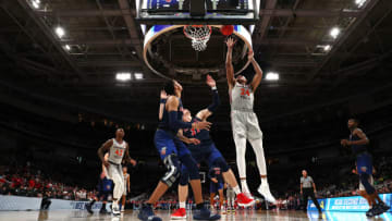 SAN JOSE, CALIFORNIA - MARCH 24: Kerry Blackshear Jr. #24 of the Virginia Tech Hokies shoots against Scottie James #31 of the Liberty Flames in the second half during the second round of the 2019 NCAA Men's Basketball Tournament at SAP Center on March 24, 2019 in San Jose, California. (Photo by Yong Teck Lim/Getty Images)