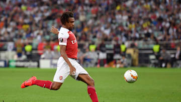 BAKU, AZERBAIJAN - MAY 29: Alex Iwobi of Arsenal scores his team's first goal during the UEFA Europa League Final between Chelsea and Arsenal at Baku Olimpiya Stadionu on May 29, 2019 in Baku, Azerbaijan. (Photo by Dan Mullan/Getty Images)