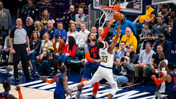 OKC Thunder center Steven Adams defends Myles Turner (Photo by Zach Beeker/NBAE via Getty Images)