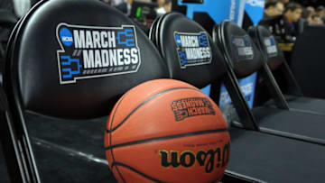 PROVIDENCE, RI - MARCH 17: The NCAA's "March Madness" logo is seen on a basketball and chair backs during the first round of the 2016 NCAA Men's Basketball Tournament at Dunkin' Donuts Center on March 17, 2016 in Providence, Rhode Island. (Photo by Lance King/Getty Images)