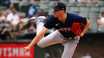 Jun 4, 2022; Oakland, California, USA; Boston Red Sox starting pitcher Nick Pivetta (37) pitches the ball against the Oakland Athletics during the first inning at RingCentral Coliseum. Mandatory Credit: Kelley L Cox-USA TODAY Sports