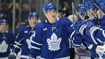 TORONTO, CANADA - JANUARY 25: Pontus Holmberg #29 of the Toronto Maple Leafs celebrates a goal against the New York Rangers during an NHL game at Scotiabank Arena on January 25, 2023 in Toronto, Ontario, Canada. The Maple Leafs defeated the Rangers 3-2 in overtime. (Photo by Claus Andersen/Getty Images)