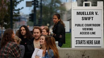 DENVER, CO - AUGUST 08: A group a about a dozen people wait in line to attend the civil case for Taylor Swift vs David Mueller at the Alfred A. Arraj Courthouse on August 8, 2017 in Denver, Colorado. Swift is suing David Mueller, a former DJ, for assault and battery after he allegedly groped her when they had a photo taken together June 2, 2013 at the Pepsi Center in Denver. Mueller is also suing Swift for supposedly pressuring his former employer, radio station KYGO, to fire him following the incident. (Photo by Joe Mahoney/Getty Images)