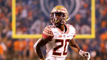 CHARLOTTESVILLE, VA - SEPTEMBER 14: Keyshawn Helton #20 of the Florida State Seminoles in the second half during a game against the Virginia Cavaliers at Scott Stadium on September 14, 2019 in Charlottesville, Virginia. (Photo by Ryan M. Kelly/Getty Images)