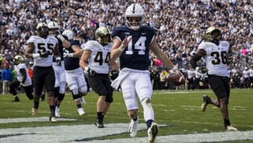 STATE COLLEGE, PA - OCTOBER 05: Sean Clifford #14 of the Penn State Nittany Lions scrambles for a touchdown against the Purdue Boilermakers during the first half at Beaver Stadium on October 5, 2019 in State College, Pennsylvania. (Photo by Scott Taetsch/Getty Images)