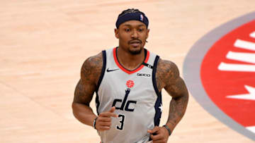 WASHINGTON, DC - MAY 16: Bradley Beal #3 of the Washington Wizards runs against the Charlotte Hornets during the second half at Capital One Arena on May 16, 2021 in Washington, DC. NOTE TO USER: User expressly acknowledges and agrees that, by downloading and or using this photograph, User is consenting to the terms and conditions of the Getty Images License Agreement. (Photo by Will Newton/Getty Images)